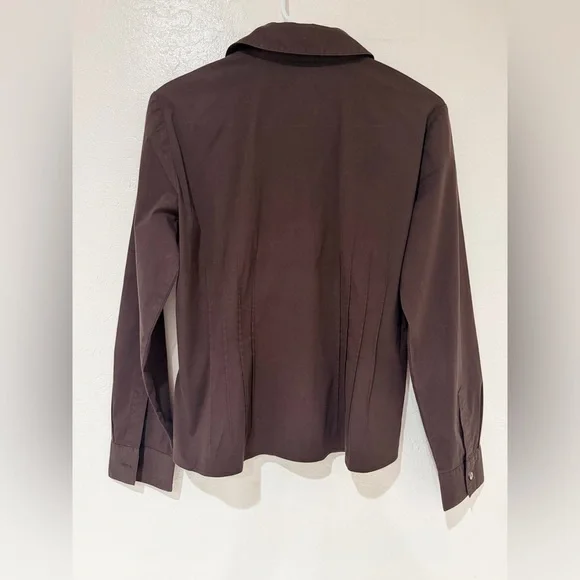 Lafayette 148 Brown Button-Up Cotton Blend Workwear Blouse Shirt size 10 - Picture 4 of 11